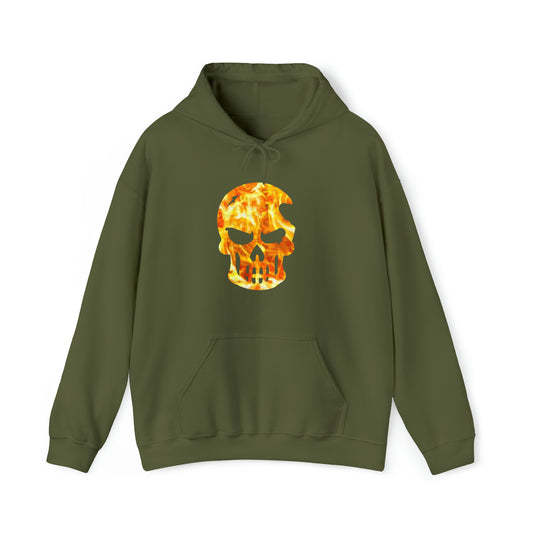 Unisex Heavy Blend™ Hooded Sweatshirt - Firey Skulls Back and Front Design